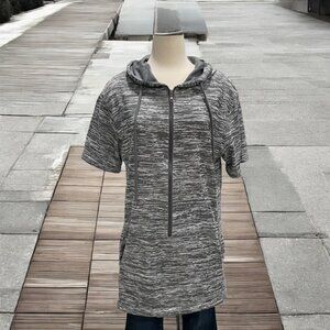 Women's Gray Hooded Short-Sleeve Sweatshirt L Casual Athleisure Gym Running Soft